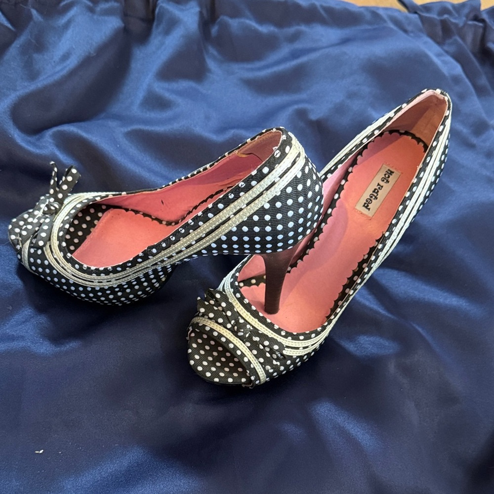 Not Rated  Black and White Polka Dot Heels - Picture 2 of 5